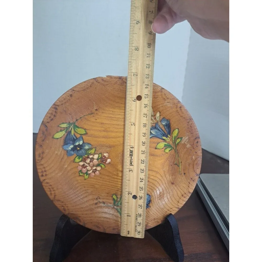 Vintage Alpine Style Floral Handpainted Wooden Decorative Plate